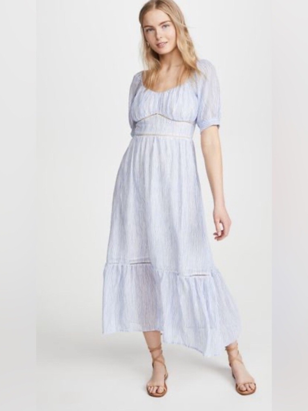 Moon River Light Blue Striped Puff-Sleeve Maxi Dress Size XS